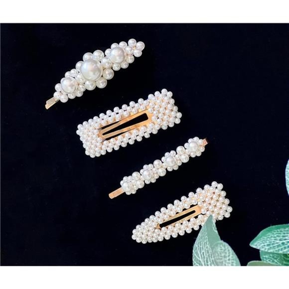 4 PCS Pearl Hair Clip Large Hair Pins Barrettes for Women and Girls Handmade main image 6